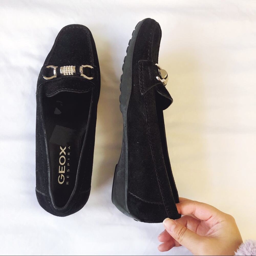 Geox Black Suede Respira Loafers with Metal Detail